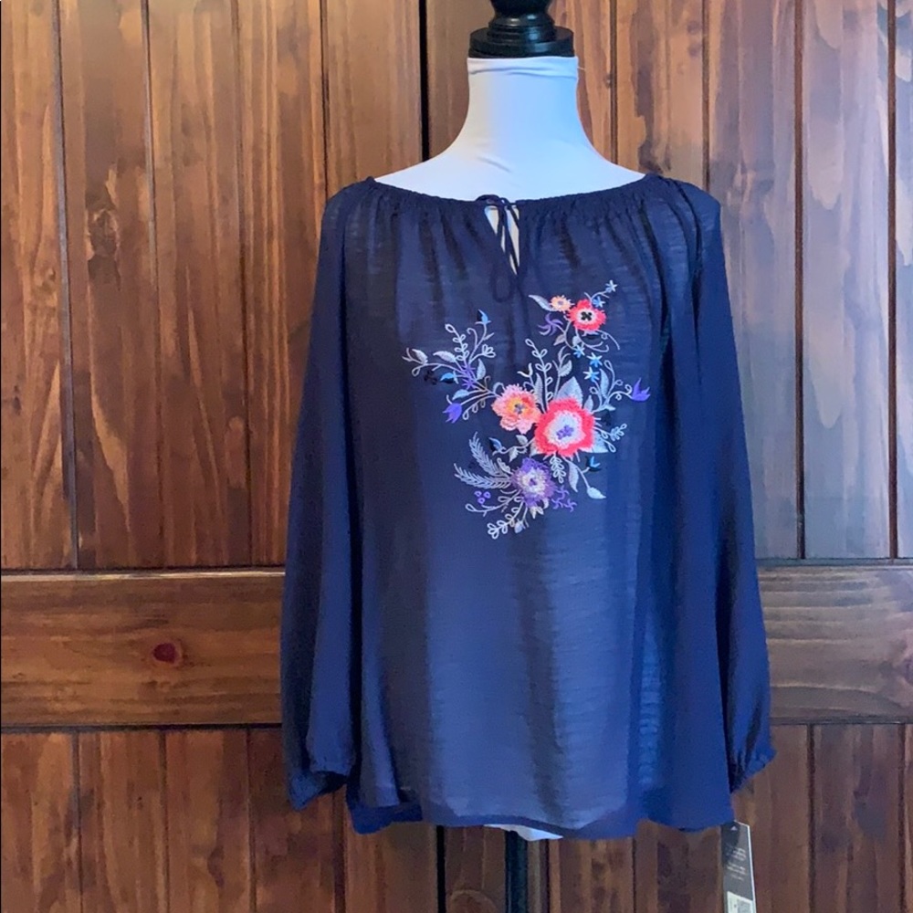 NWT Daisy Fuentes boho sheer top w/ embroidery